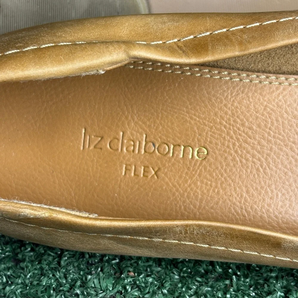 Liz Claiborne Flex Darla‎ Tan Leather Embroidered Square Toe Loafers Womens 10M